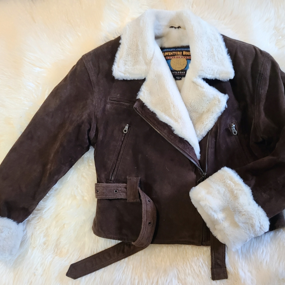 Wilson Brown Leather Jacket with White Fur Accents